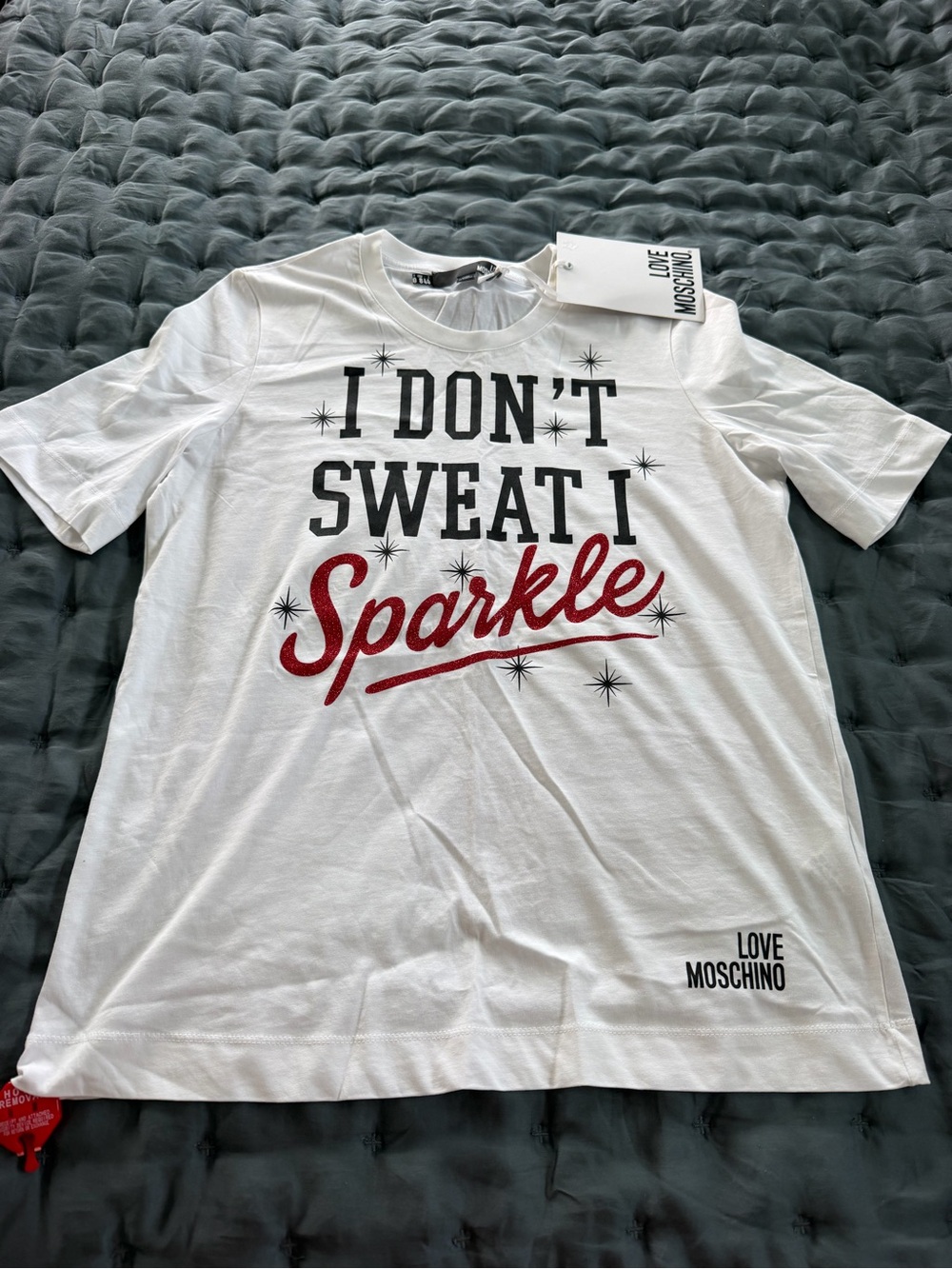 Love Moschino White Tee with Black & Red Graphic T-shirt